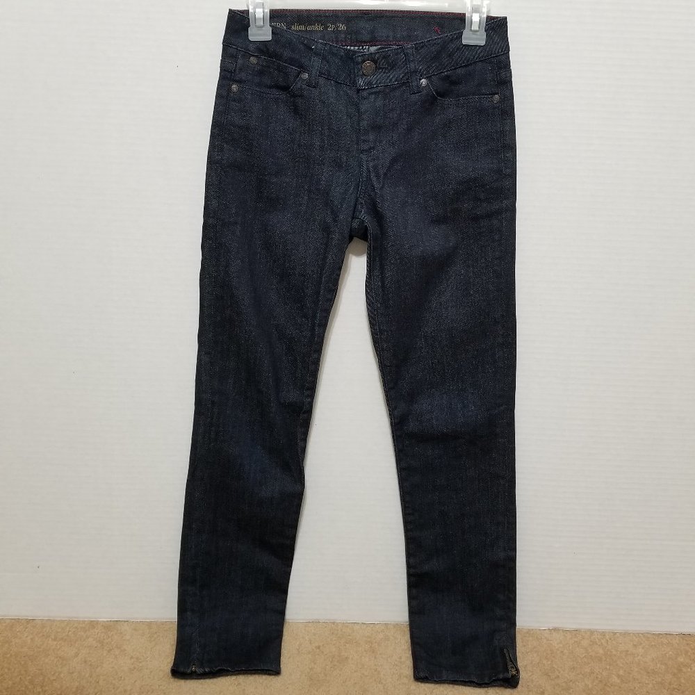 Talbots jeans 2P/26 Petite Modern Slim Ankle zippers denim dark wash stretch